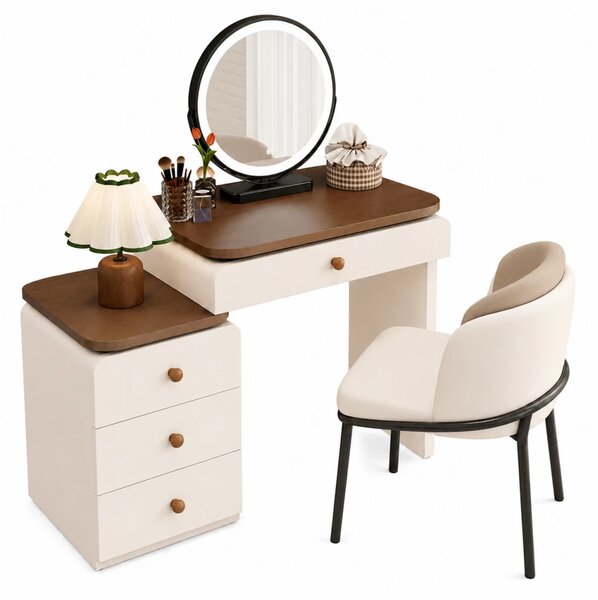 Set VERONA – Masă de toaletă pentru machiaj, oglindă iluminată LED, control touch, trei tipuri culoare, scaun, 80 cm