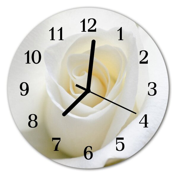 Ceas de perete din sticla rotund White Rose Flori & Plante alb