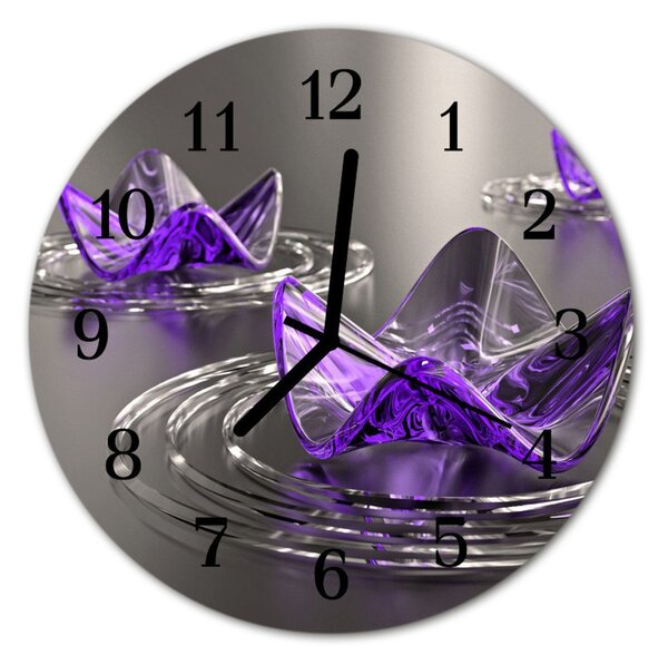 Ceas de perete din sticla rotund Sticla Flori Art Violet