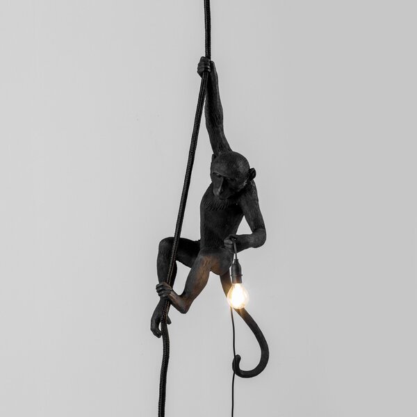 SELETTI Lampă Maimuță suspendată LED negru, Negru, Plastic, Design