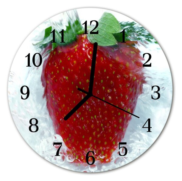 Ceas de perete din sticla rotund Strawberry Bucătărie Roșu