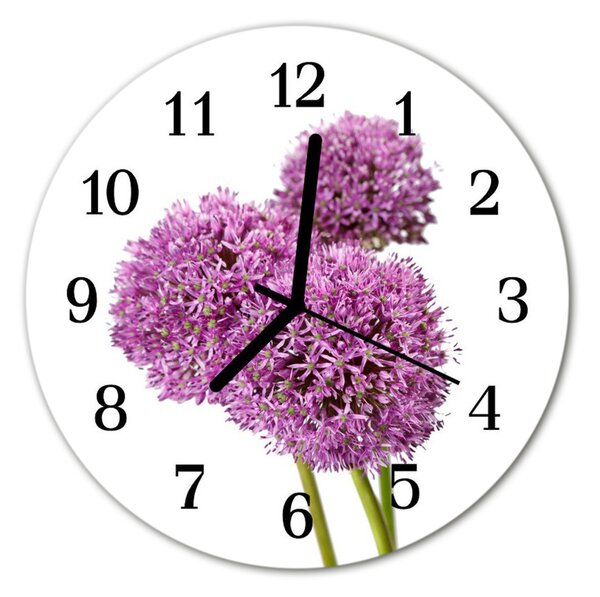 Ceas de perete din sticla rotund Flori Flori și plante violet