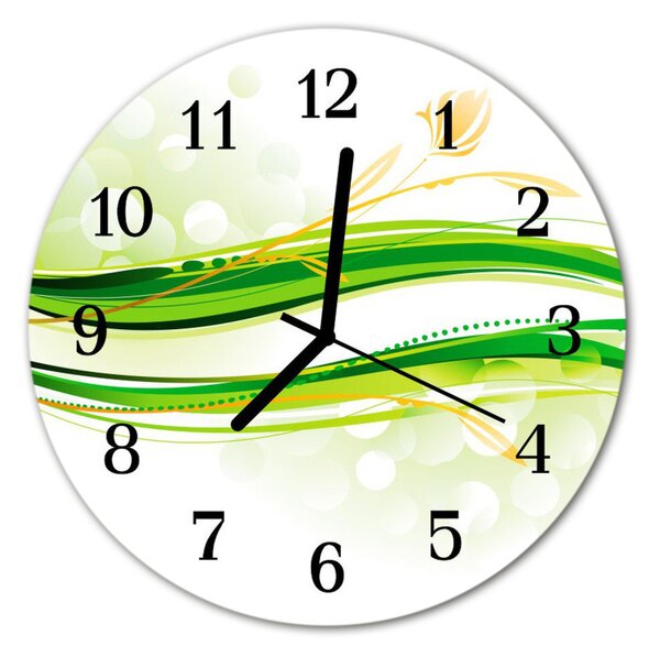 Ceas de perete din sticla rotund Abstract Lines Art Green