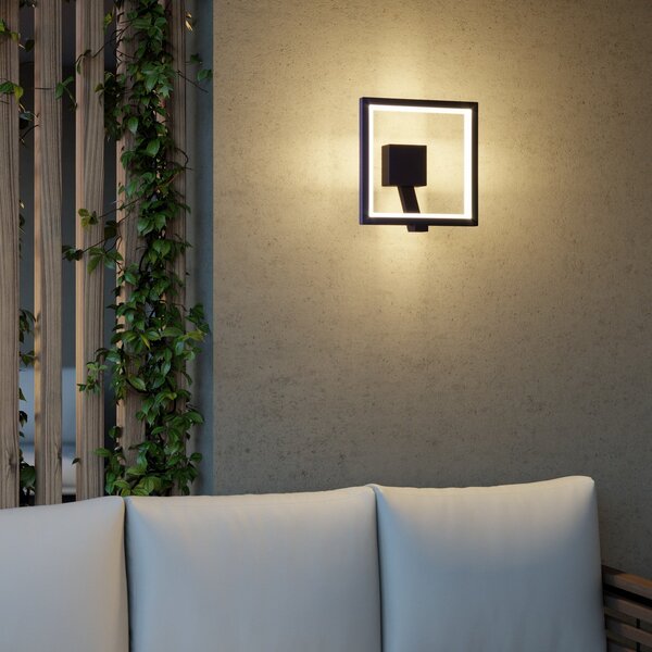 Lucande Aplică de perete Square LED, antracit, metal, IP65, Negru, Metal, Modern