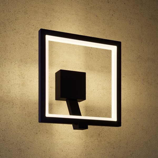 Lucande Aplică de perete Square LED, antracit, metal, IP65, Negru, Metal, Modern