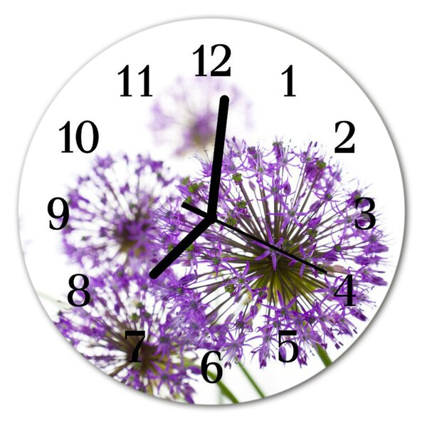 Ceas de perete din sticla rotund Flori Flori și plante violet