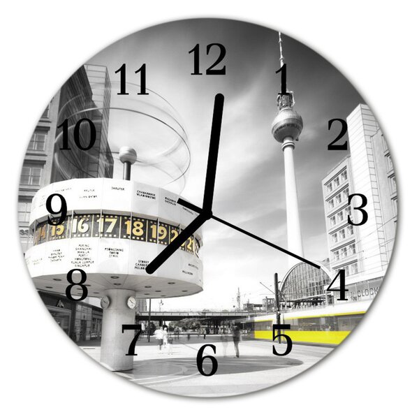 Ceas de perete din sticla rotund Berlin City Black & White