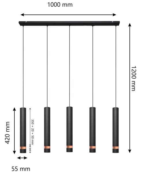 LED Lustră pe cablu TUBA 5xGU10/6,5W/230V neagră/cupru