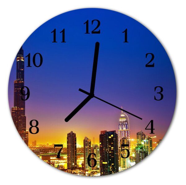 Ceas de perete din sticla rotund Skyline Dubai Oraș Multi-colorat