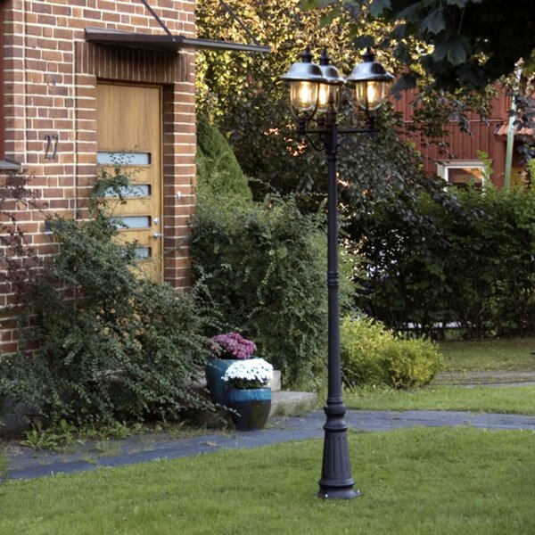 Konstsmide Lumină de stâlp Parma cu 3 becuri și acoperiș din oțel inoxidabil, reglabil, Negru, Metal, Casă de țară / Rustic