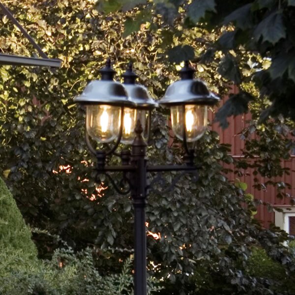 Konstsmide Lumină de stâlp Parma cu 3 becuri și acoperiș din oțel inoxidabil, reglabil, Negru, Metal, Casă de țară / Rustic