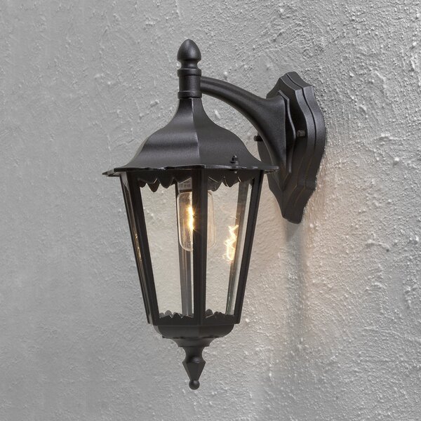 Konstsmide Aplică de exterior Firenze, negru, soclu inferior, 48 cm, reglabil, Negru, Sticlă, Casă de țară / Rustic, Felinar