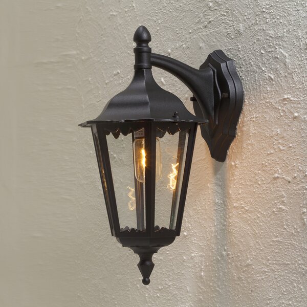 Konstsmide Aplică de exterior Firenze, negru, soclu inferior, 48 cm, reglabil, Negru, Sticlă, Casă de țară / Rustic, Felinar