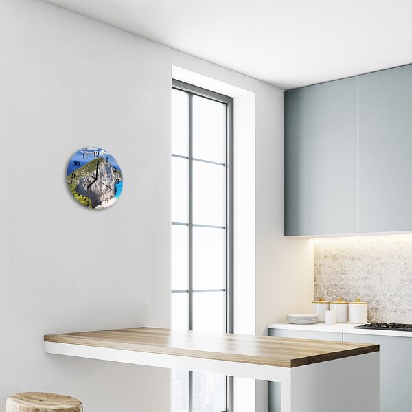 Ceas de perete din sticla rotund Cliff Peisaj multi-colorat