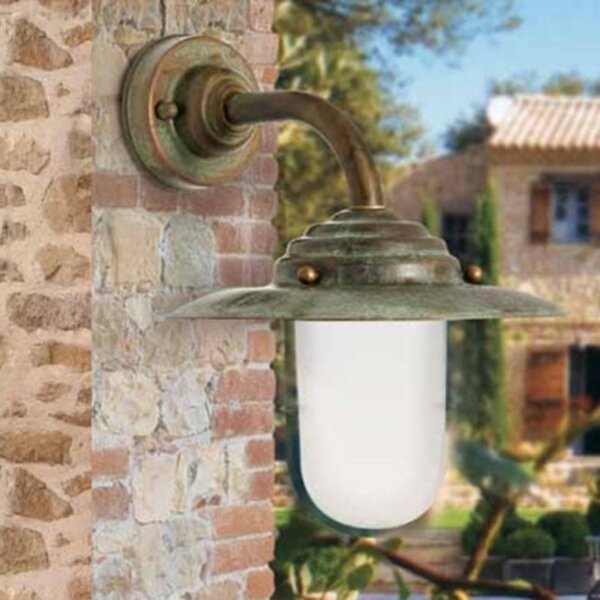 Moretti Luce Aplică de exterior Antique 26cm alamă antic/opal, reglabil, Cupru, Metal, Casă de țară / Rustic