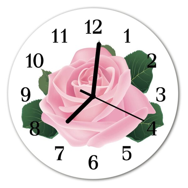Ceas de perete din sticla rotund Rose Flori și plante roz