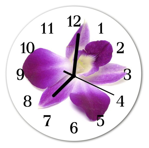 Ceas de perete din sticla rotund Flori Orhidee Flori & Plante roz