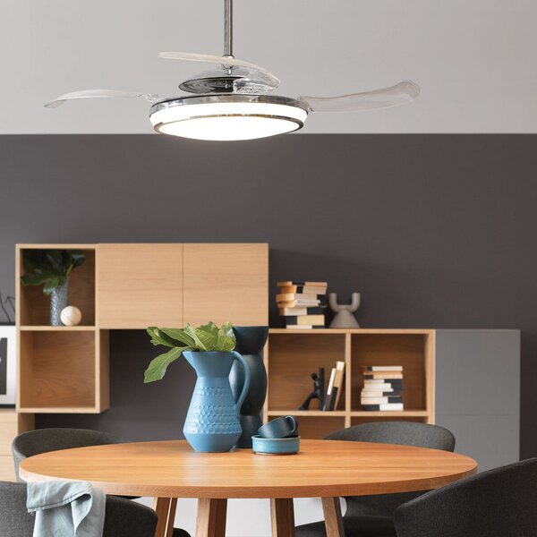 Beacon Lighting Ventilator de tavan LED Fanaway Evo 1, silențios, 121 cm, reglabil, Transparent, Camera de zi / sufragerie, Plastic, Design