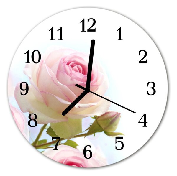 Ceas de perete din sticla rotund Rose Flori și plante roz