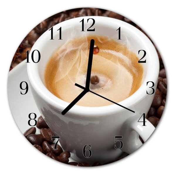 Ceas de perete din sticla rotund Ibric de cafea Alimente și băuturi Brown