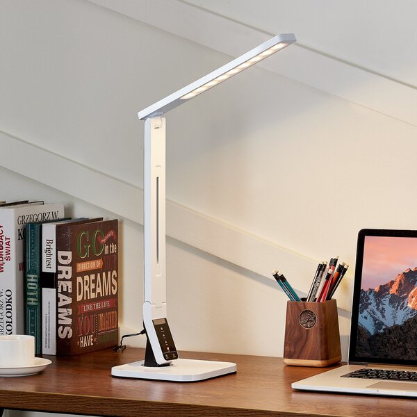 Lindby LED lampă de birou Eleni, alb, CCT, dimabil, reglabil, Alb, Studiu / Birou, Plastic, Modern