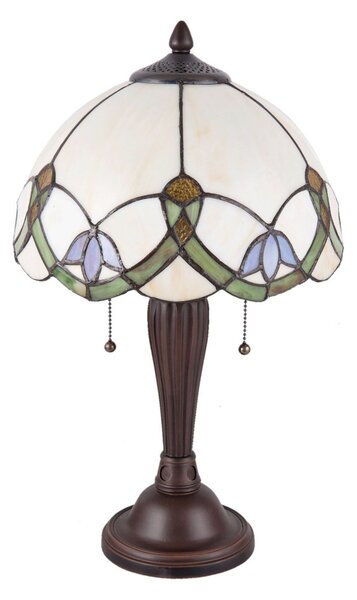 Clayre&Eef Lampă de masă 5918 în stil Tiffany alb-colorat, Multicolor, Camera de zi / sufragerie, Sticlă, Tiffany