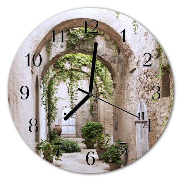 Ceas de perete din sticla rotund Alley Plante Oraș multi-colorate