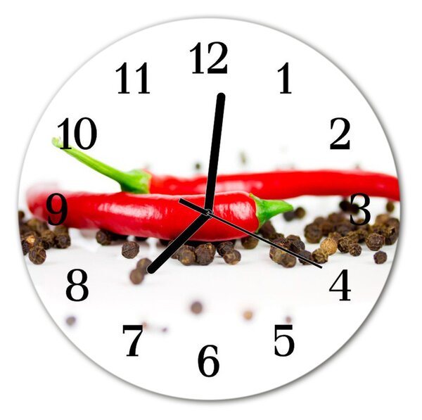 Ceas de perete din sticla rotund Paprika Pepper Food and Drinks Red