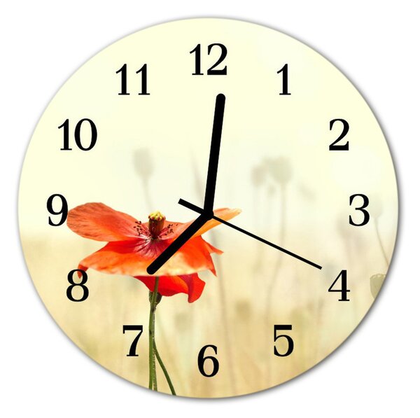 Ceas de perete din sticla rotund Poppy Flori & Plante Red