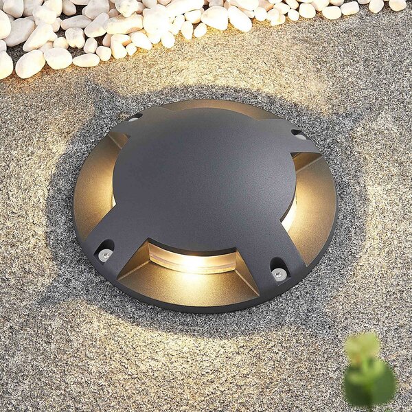 Lindby LED spot de podea Cormac, 4 becuri, Ø 21 cm, IP67, Negru, Aluminiu, Modern