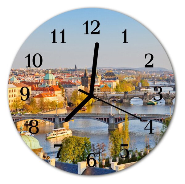 Ceas de perete din sticla rotund City of Prague City multi-colorat