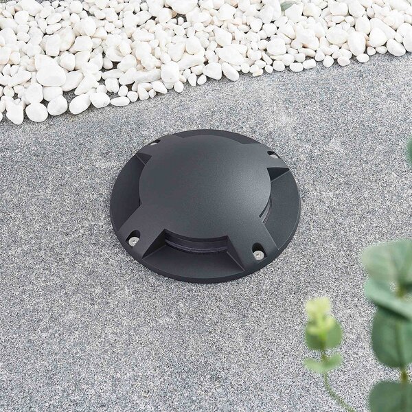 Lindby LED spot de podea Cormac, 4 becuri, Ø 21 cm, IP67, Negru, Aluminiu, Modern