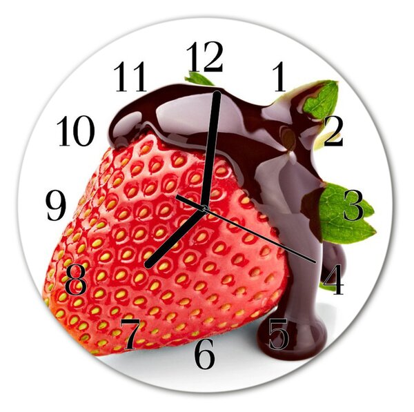 Ceas de perete din sticla rotund Ciocolata Strawberry Food and Drinks Red, Brown