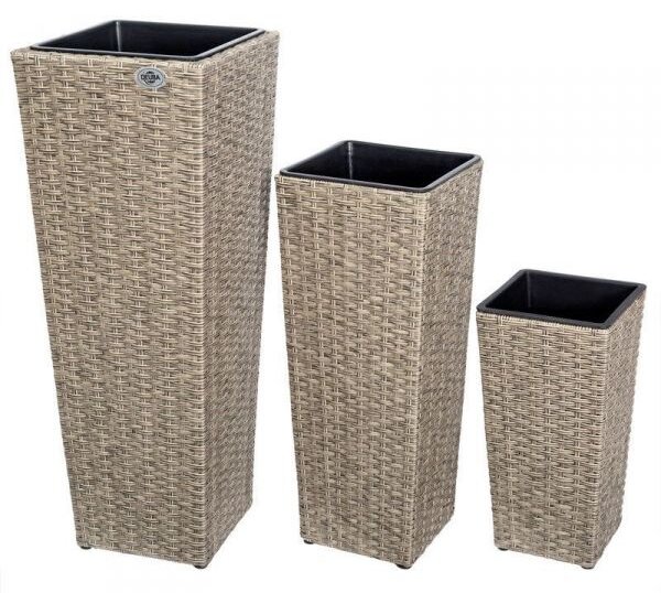 Deuba Set 3 ghivece din polirattan - culoare crem
