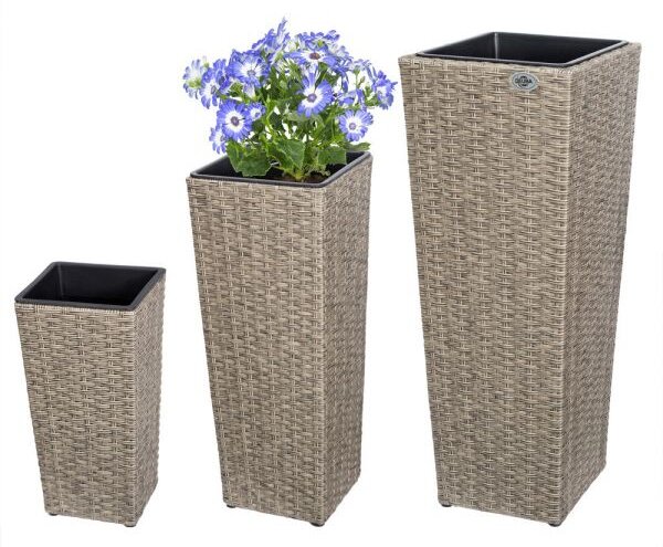 Deuba Set 3 ghivece din polirattan - culoare crem