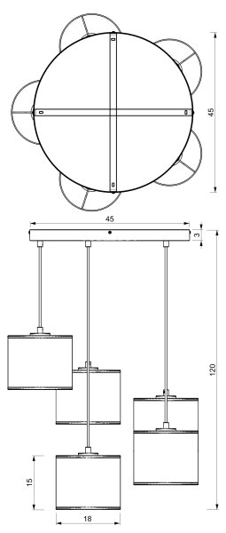 Lustră suspendată pe cablu ARDEN 5xE27/15W/230V diam. 44 cm, bej