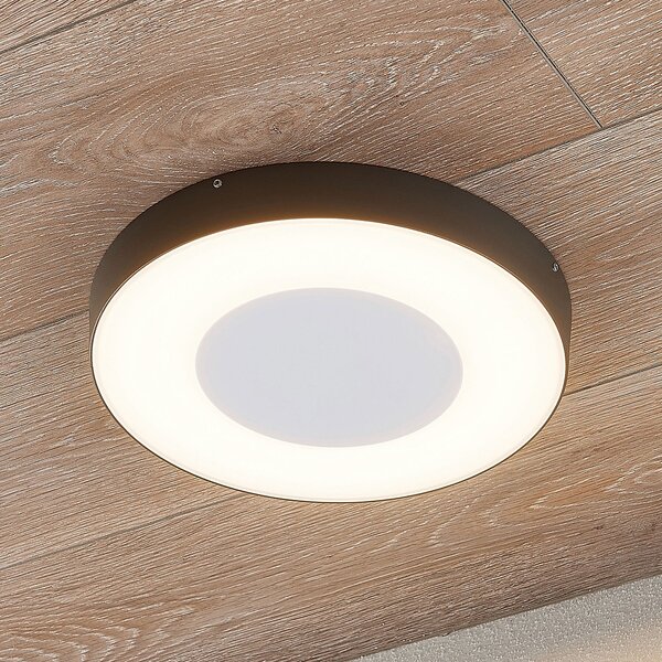 Lucande LED-Außendeckenleuchte Sora, rotundă, senzor, IP54, Gri, Metal, Modern