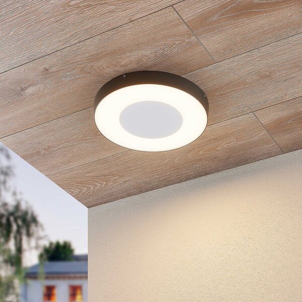 Lucande LED-Außendeckenleuchte Sora, rotundă, senzor, IP54, Gri, Metal, Modern