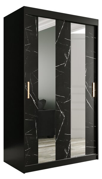 Dulap de haine 120 cm Marbelo P (mat negru + marmură neagră). 1064513