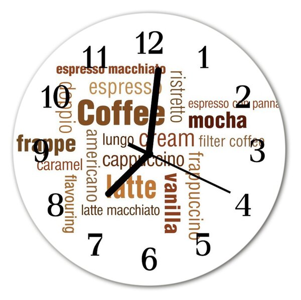 Ceas de perete din sticla rotund Cafea Alimente și băuturi Brown