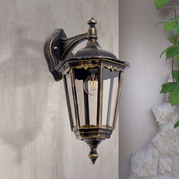 ORION Aplică exterior Puchberg, suspendată, negru auriu, reglabil, Negru, Metal, Antichitate