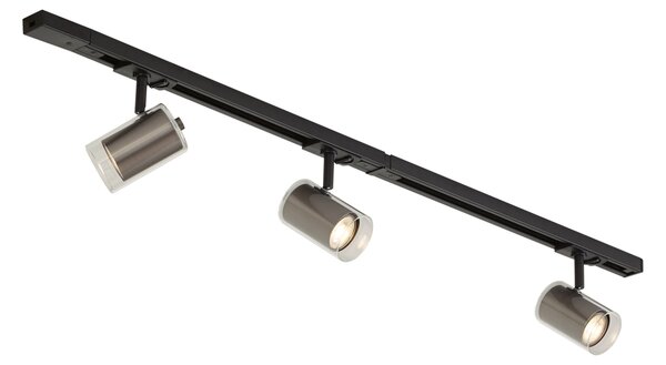 Sistem de iluminat pe șină modern negru cu 3 spoturi gunmetal monofazate - Iconic Lloyd