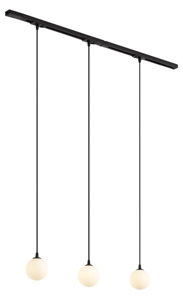 Sistem de iluminat pe șină modern negru cu 3 lumini suspendate albe monofazate - Iconic Perle