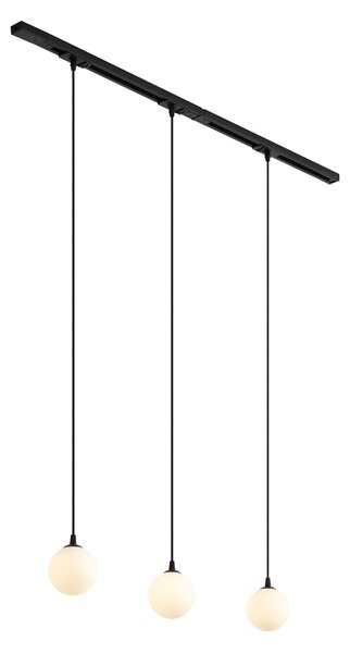 Sistem de iluminat pe șină modern negru cu 3 lumini suspendate albe monofazate - Iconic Perle