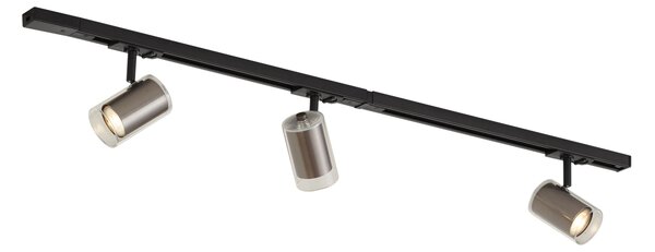 Sistem de iluminat pe șină modern negru cu 3 spoturi gunmetal monofazate - Iconic Lloyd