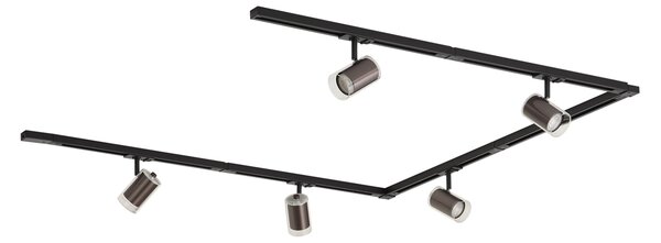 Sistem de iluminat pe șină modern negru cu 5 spoturi bronz închis monofazate - Iconic Lloyd
