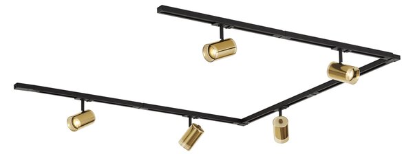 Sistem de iluminat pe șină modern negru cu 5 spoturi aurii monofazate - Iconic Lloyd