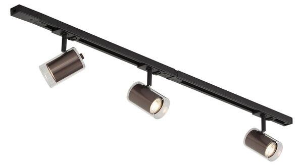 Sistem de iluminat pe șină modern negru cu 3 spoturi bronz închis monofazate - Iconic Lloyd