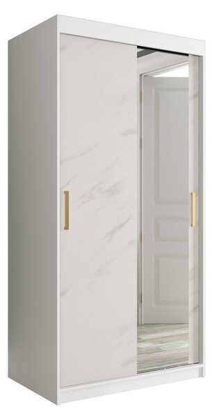 Dulap de haine 100 cm Marbelo T2 (mat alb + marmură albă). 1064584