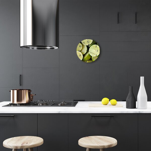 Ceas de perete din sticla rotund Lime Green Fruit